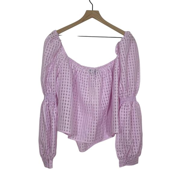 NEW Eloquii Crop Top Women's Size 18 Lilac Gingham Sheer Square Neck Puff Sleeve - Picture 3 of 6